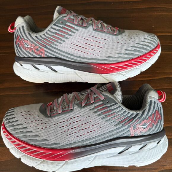 Hoka One One Other - Hoka One One Clifton 5 Road Running Shoe Size 9.5 EE Gray Red Men's Sneaker